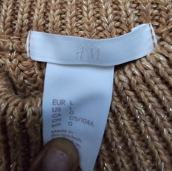 H&M Sweater Womens Sz L Brown  Oversized Relaxed Fit Open Knit Grunge Academia - Picture 7 of 11